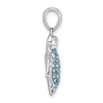Sterling Silver Rhodium-plated Polished Blue and White Crystal Turtle Pendant - Image 2