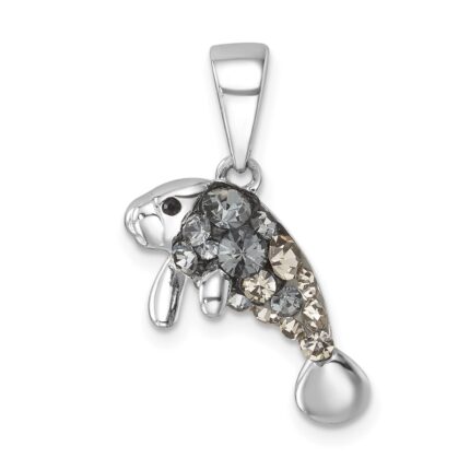 Sterling Silver Rhodium-plated Polished Crystal Manatee Pendant