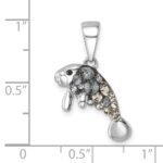 Sterling Silver Rhodium-plated Polished Crystal Manatee Pendant - Image 5