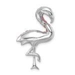 Sterling Silver Rhodium-plated Polished Pink Crystal Flamingo Pendant - Image 3