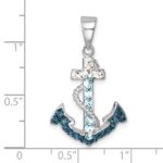 Sterling Silver Rhodium-Plated Polished Crystal Anchor Pendant - Image 5