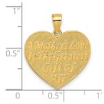 14k Polished and Textured Roses -A Mother's Love is the Greatest Gift Of All- Heart Pendant - Image 4