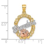14k Two-tone and White Rhodium Polished GRANDMA Rose Oval Pendant - Image 4