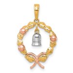 14k Two-tone with Rose-plating Polished Wreath With Dangle Bell Charm - Image 3
