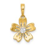 14k with White Rhodium Polished Blooming Flower Charm