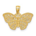 14k Polished with Rhodium Diamond-cut Filigree Butterfly Pendant - Image 3