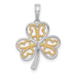 14k with White Rhodium Polished Fancy 3-Leaf Clover Charm