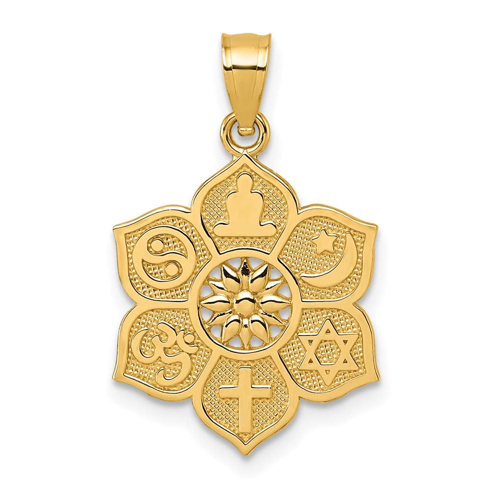 K10042.jpg 14k Polished And Textured Multi-faith Symbol Flower Pendant - Image 1