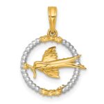 14k with White Rhodium Polished Flying Bird In Circle with Stars Charm