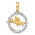 14k with White Rhodium Polished Flying Bird In Circle with Stars Charm - Image 3