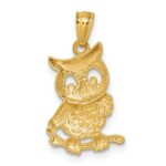 14k and White Rhodium Polished and Textured Owl Pendant - Image 3