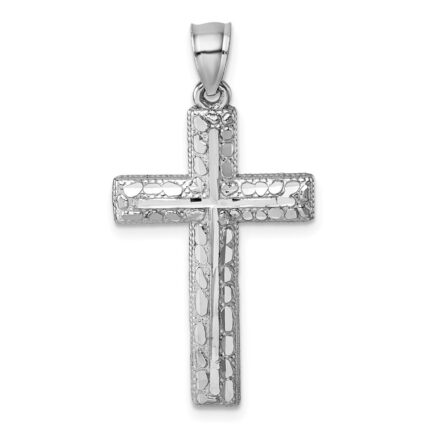 14k Polished White Gold Diamond-cut Fancy Latin Cross Pendant