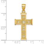 14k Polished Diamond-cut Textured Fancy Pierced Design Cross Pendant - Image 4
