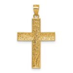 14k and Rhodium Polished Floral Tree with Leaves Hollow Back Cross Pendant - Image 3