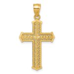 14k Polished Diamond-cut Textured Fancy Pierced Design Cross Pendant