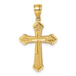 14k Polished Diamond-cut Textured Fancy Budded Cross Pendant
