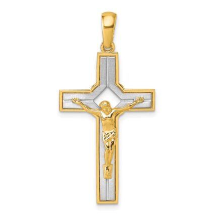 14k Two-tone Polished and Satin Crucifix With Square Cut Out Pendant