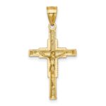 14k Polished Diamond-cut Textured Crucifix Pendant - Image 3