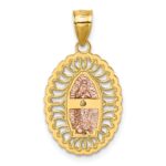 14k Two-tone with White Rhodium Polished Diamond-cut Pierced Design Our Lady of Guadalupe Pendant - Image 3