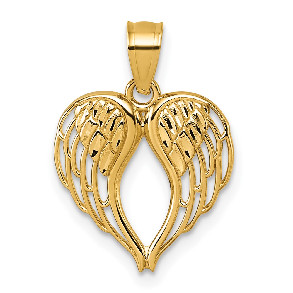 K10111.jpg 14k Polished and Diamond-cut Cut-out Wings In Heart Shape Pendant - Image 1