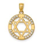 14k Polished CZ Star of David in Circle Pendant