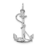 14K White Gold Solid Polished 3-D Anchor with Rope Charm - Image 3