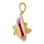 14K Polished 3-D Pink and White Enameled Conch Shell Pendant - Image 2