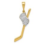 14K and White Rhodium Solid Polished Hockey Stick and Glove Pendant