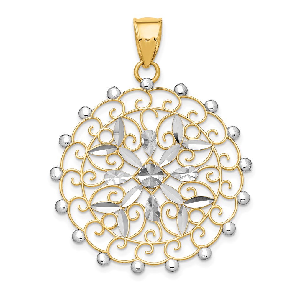 K1547.jpg 14k and White Rhodium Diamond-cut Filigree Pendant - Image 1