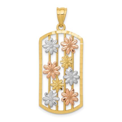 14k Two-tone with White Rhodium Framed Daisy Pendant
