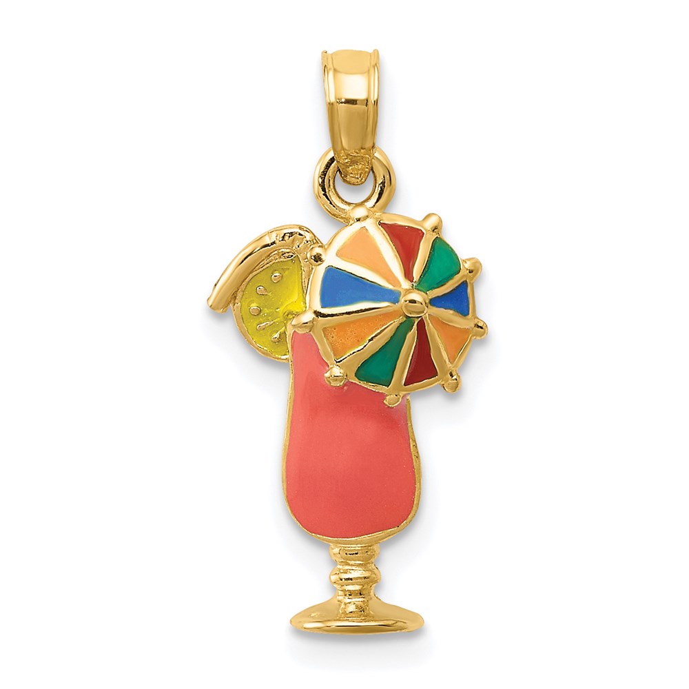 K1819.jpg 14k Pink Enameled Tropical Drink with Multi-Colored Umbrella Charm - Image 1