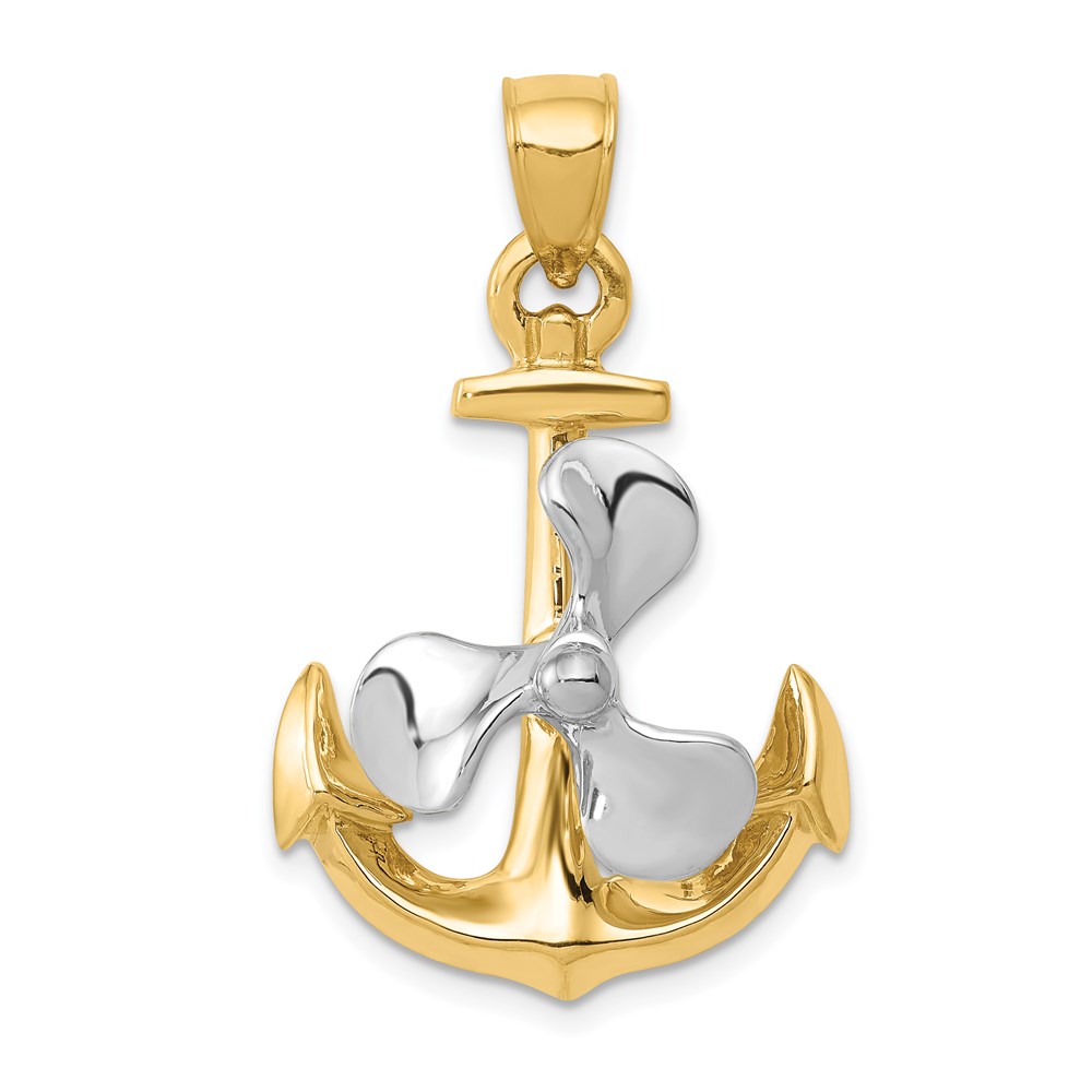 K1891.jpg 14k Two-tone 3-D Anchor with Moveable Propeller Pendant - Image 1