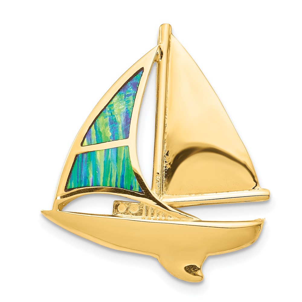 K2491.jpg 14K Lab Created Opal Sailboat Omega Slide - Image 1