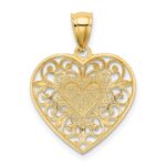 14K and White Rhodium Polished Diamond-cut Filigree Heart Pendant - Image 3