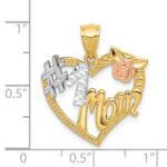 14k Two-tone with White Rhodium #1 MOM with Flower Heart Pendant - Image 4