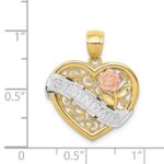 14k Two-tone with White Rhodium GRANDMA Heart with Rose Pendant - Image 4
