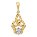 14K and White Rhodium Diamond-cut Claddagh Trinity Knot Pendant