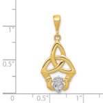 14K and White Rhodium Diamond-cut Claddagh Trinity Knot Pendant - Image 4