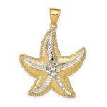 14K and White Rhodium Large Diamond-Cut Textured Starfish Pendant