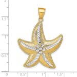 14K and White Rhodium Large Diamond-Cut Textured Starfish Pendant - Image 3