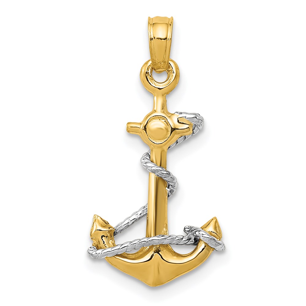 K3074.jpg 14K Two-Tone 3-D Anchor with Rope Pendant - Image 1