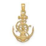 14k Small Anchor with Rope and Ships Wheel Pendant