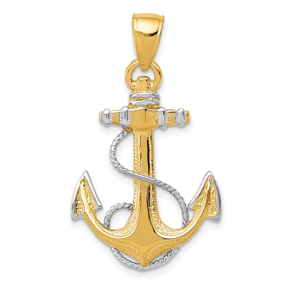K3081.jpg 14K and White Rhodium Anchor with Rope Pendant - Image 1