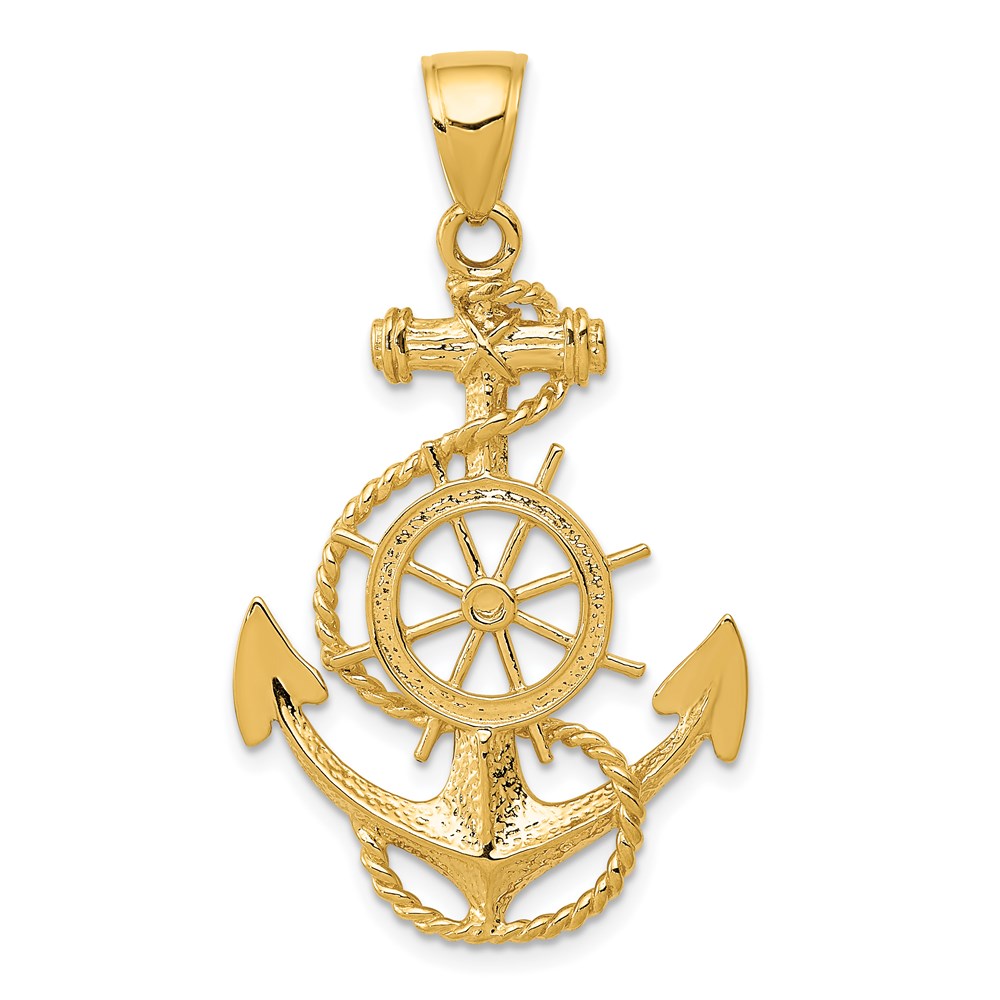K3083.jpg 14k Large Anchor and Ships Wheel with Rope Pendant - Image 1