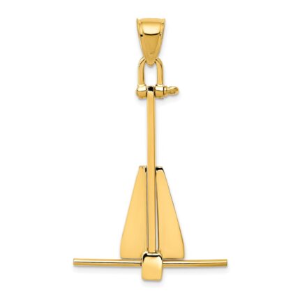 14K 3-D Fluke-Style Anchor with Moveable Fins Pendant