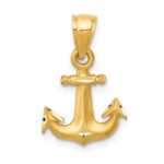 14K Satin Diamond-cut Anchor Pendant