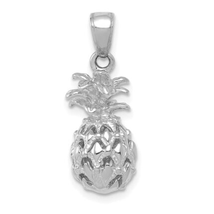 14K White Gold 3-D Cut-out Pineapple Pendant