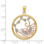 14k Two-tone with White Rhodium Butterfly in Circle Pendant - Image 4