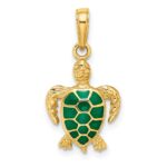 14k Green Enameled Sea Turtle Pendant