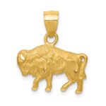 14K Satin Diamond-cut Buffalo Pendant